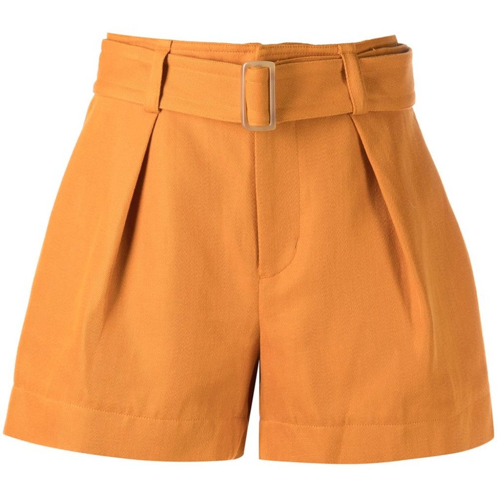 Vince belted cotton-twill tailored orange shorts